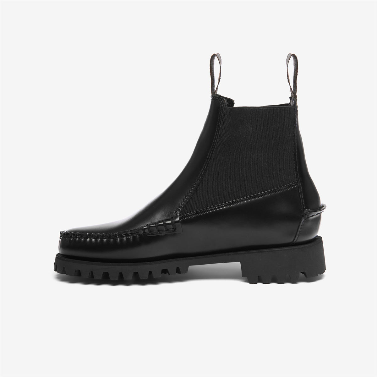 Boots Chelsea à semelle crantée en cuir noir pour femme