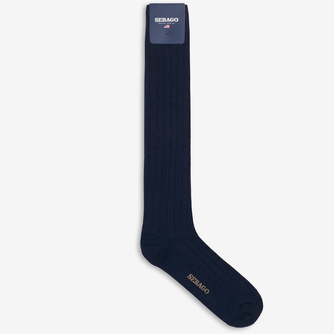 Calcetines unisex altos hasta la rodilla de color azul oscuro con cachemira. 01