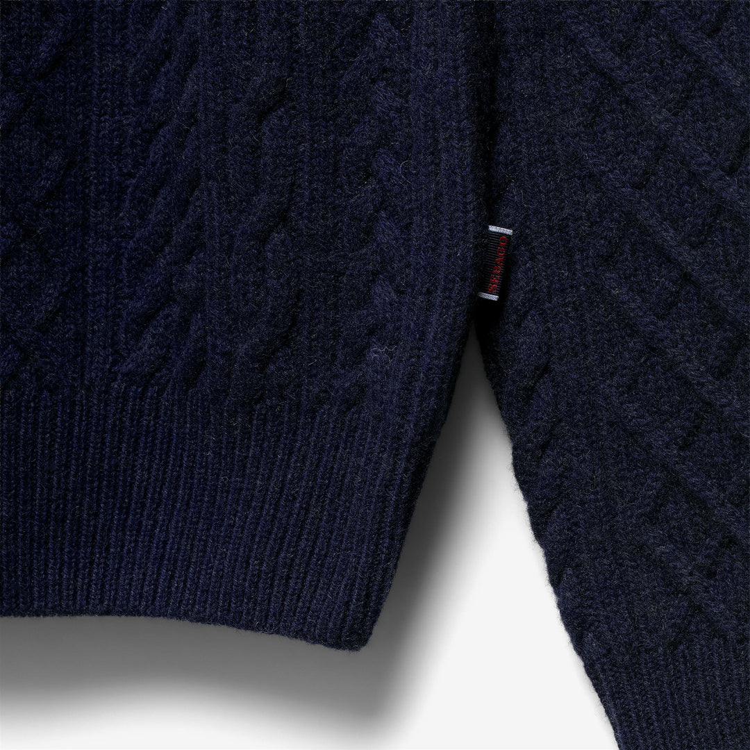 Intensiv blauer Unisex-Pullover aus Shetlandwolle mit Zopfmuster main