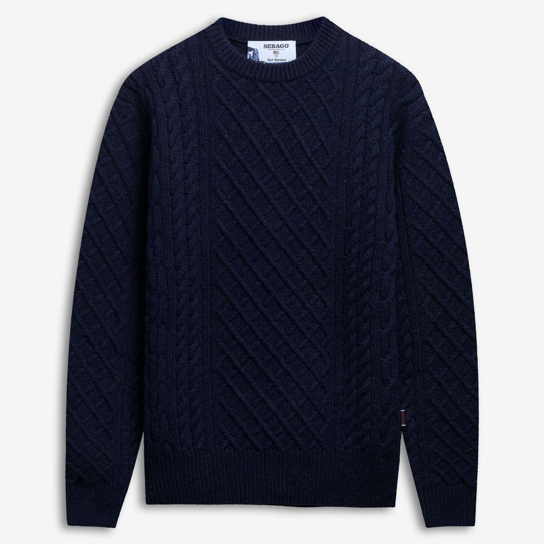 Intensiv blauer Unisex-Pullover aus Shetlandwolle mit Zopfmuster main