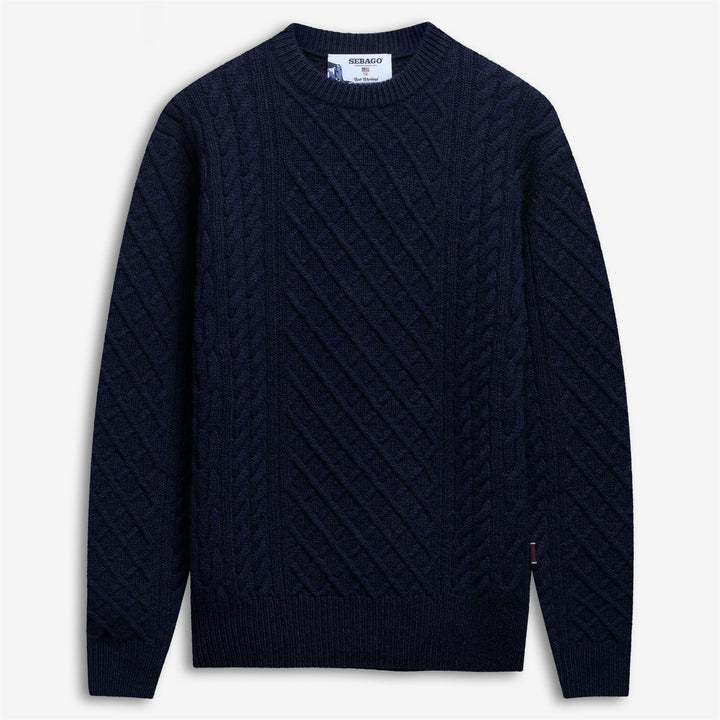 Intensiv blauer Unisex-Pullover aus Shetlandwolle mit Zopfmuster 1