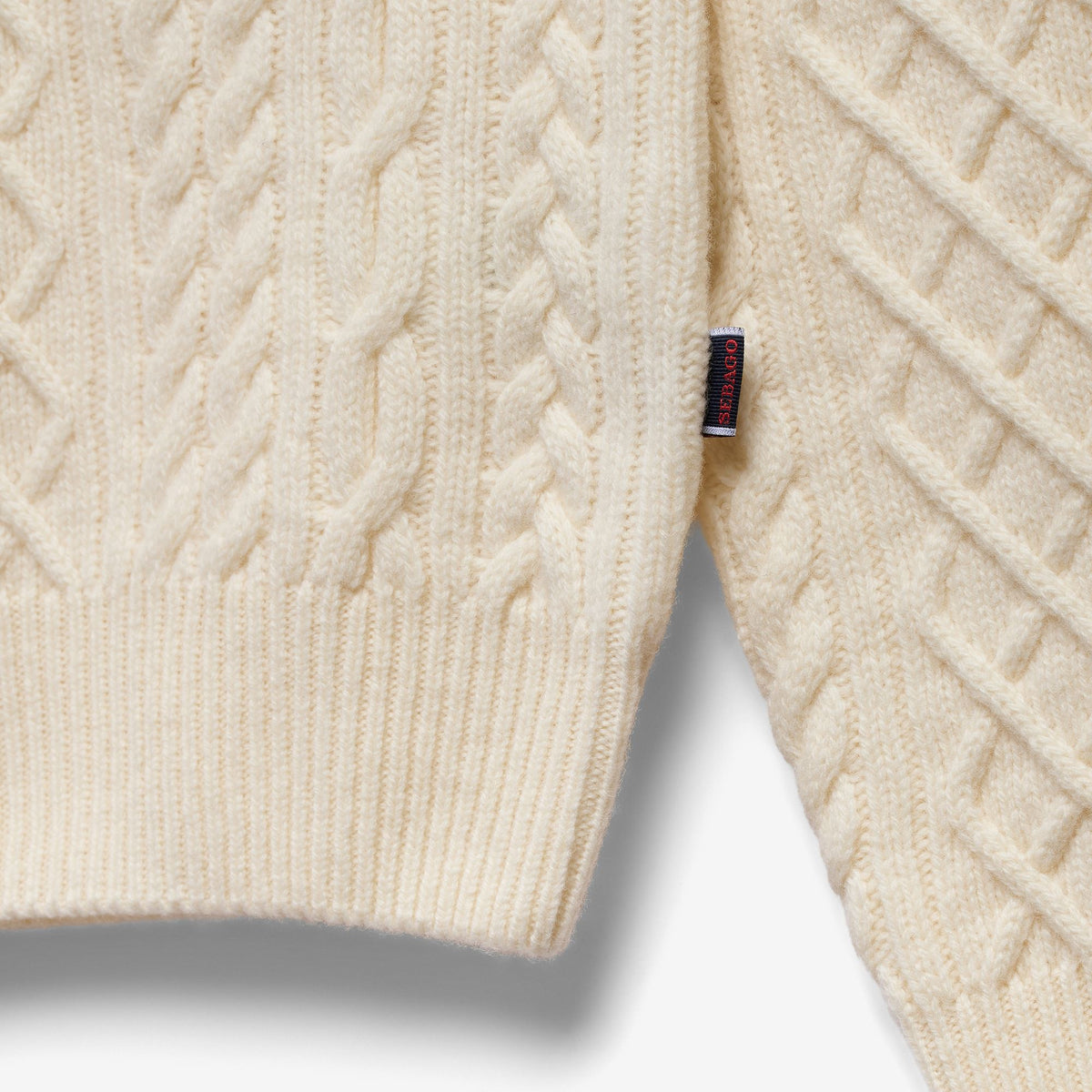 Weißer Unisex-Wollpullover mit Zopfmuster