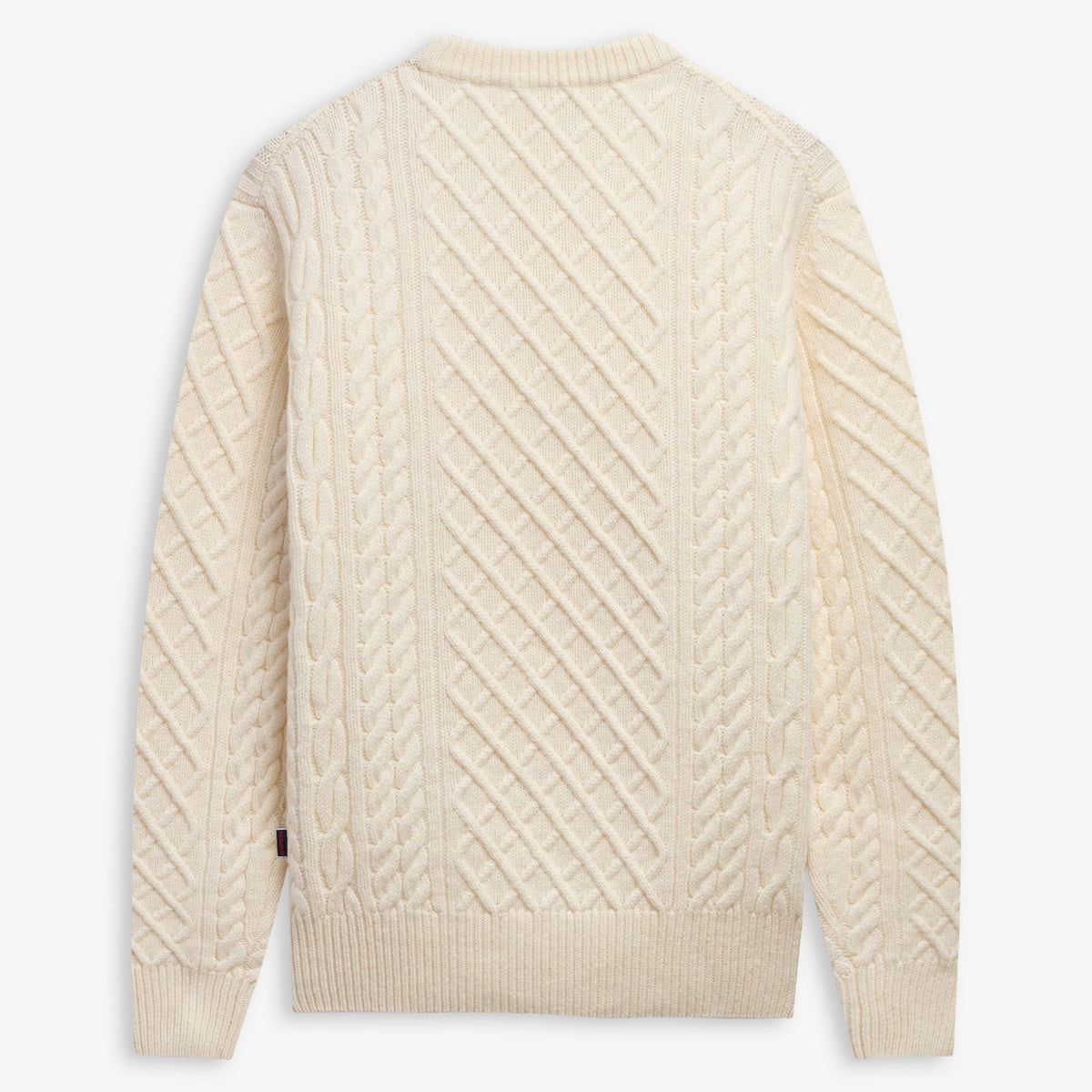 Weißer Unisex-Wollpullover mit Zopfmuster