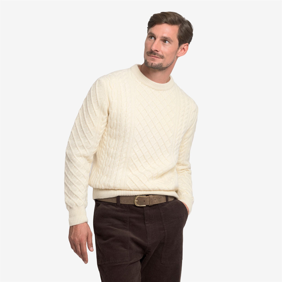 White Unisex Wool Cable Knit Jumper