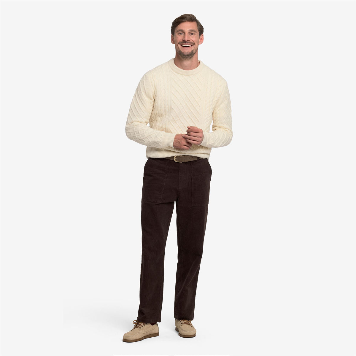 White Unisex Wool Cable Knit Jumper