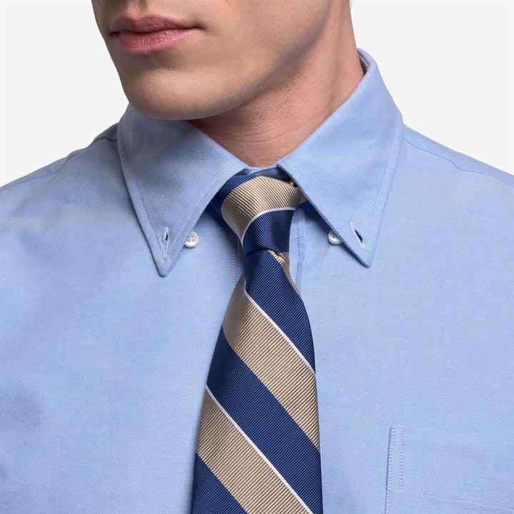 Blue beige Men's Silk Regimental Tie with Stripes 4