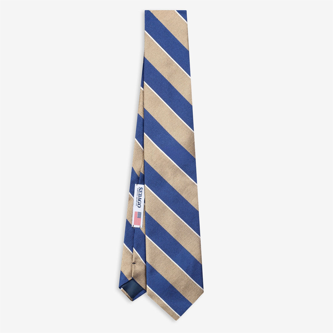 Corbata de seda estilo regimiento para hombre, color azul beige y con rayas 01