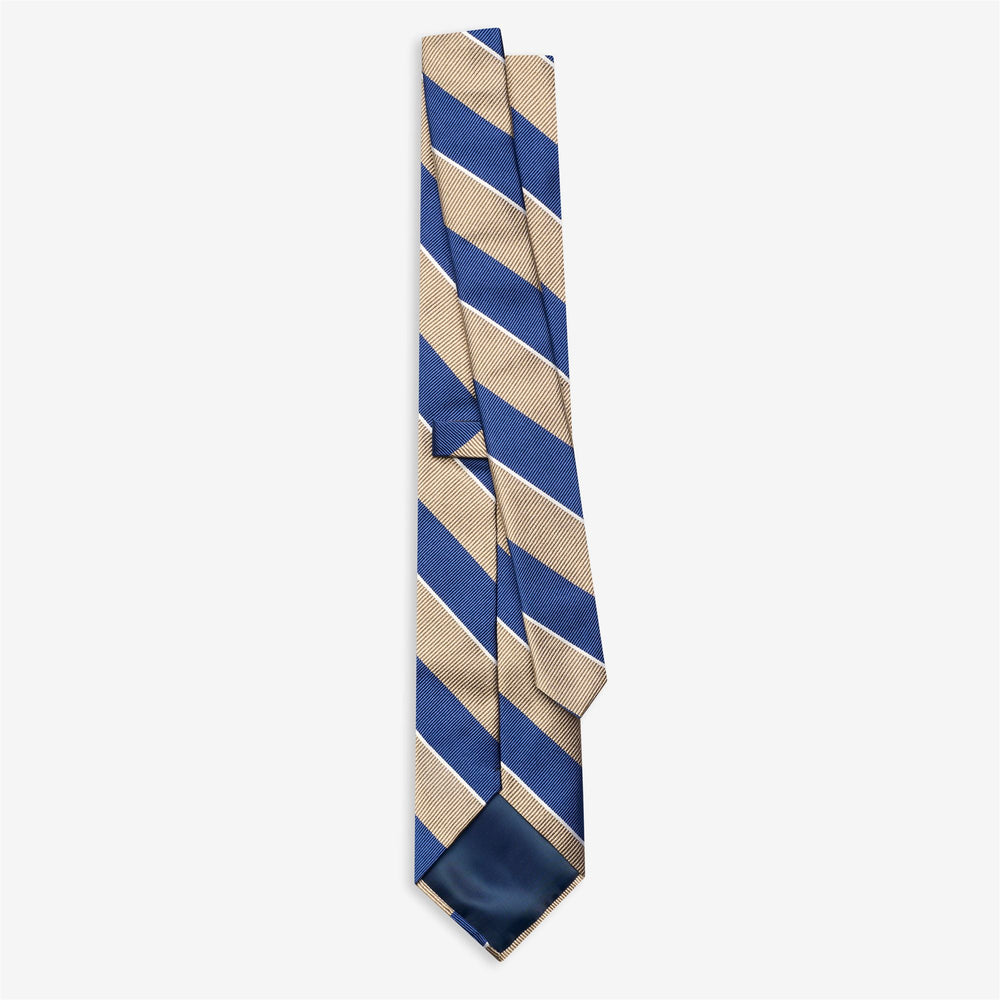 Corbata de seda estilo regimiento para hombre, color azul beige y con rayas 02
