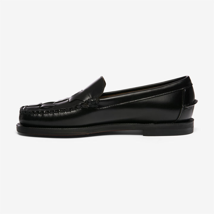 Elegante schwarze Damen-Ledermokassins mit gewebter Zehenkappe 3