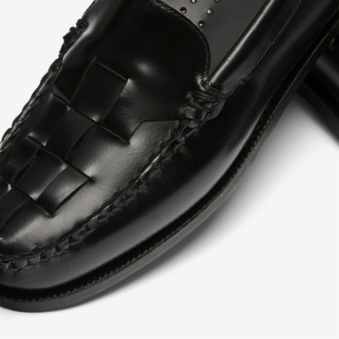 Elegante schwarze Damen-Ledermokassins mit gewebter Zehenkappe main