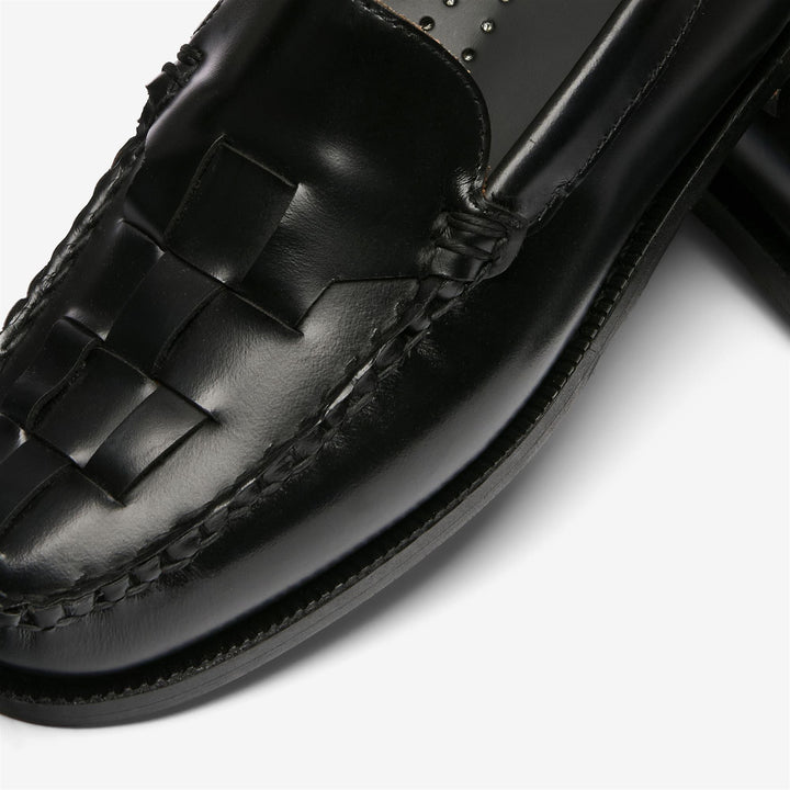 Elegante schwarze Damen-Ledermokassins mit gewebter Zehenkappe 6