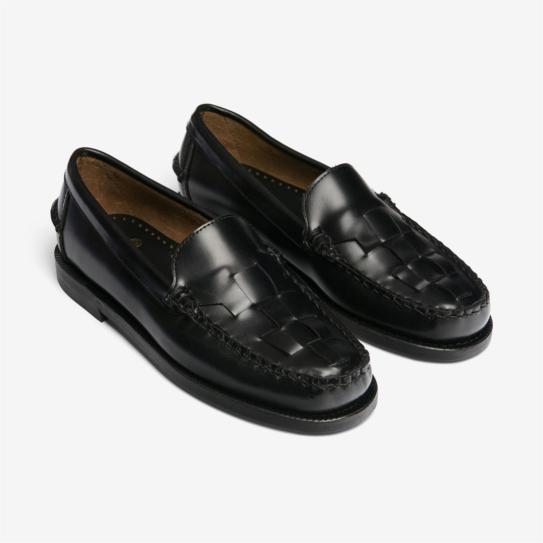 Elegante schwarze Damen-Ledermokassins mit gewebter Zehenkappe main