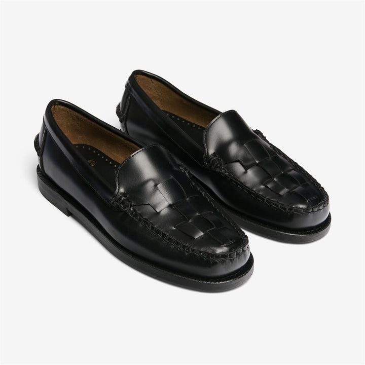 Elegante schwarze Damen-Ledermokassins mit gewebter Zehenkappe 2
