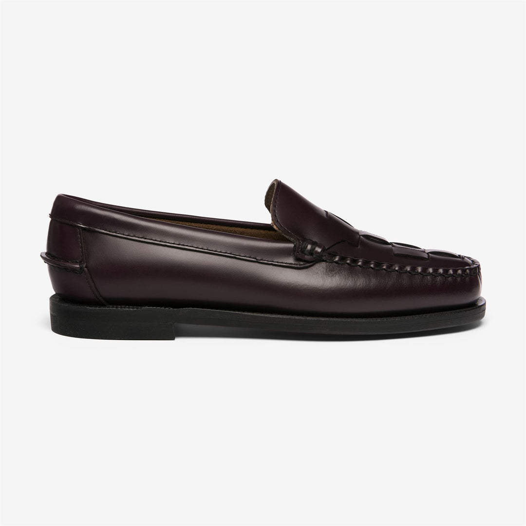 Brown burgundy Women's Leather Moccasins with Woven Toe 01
