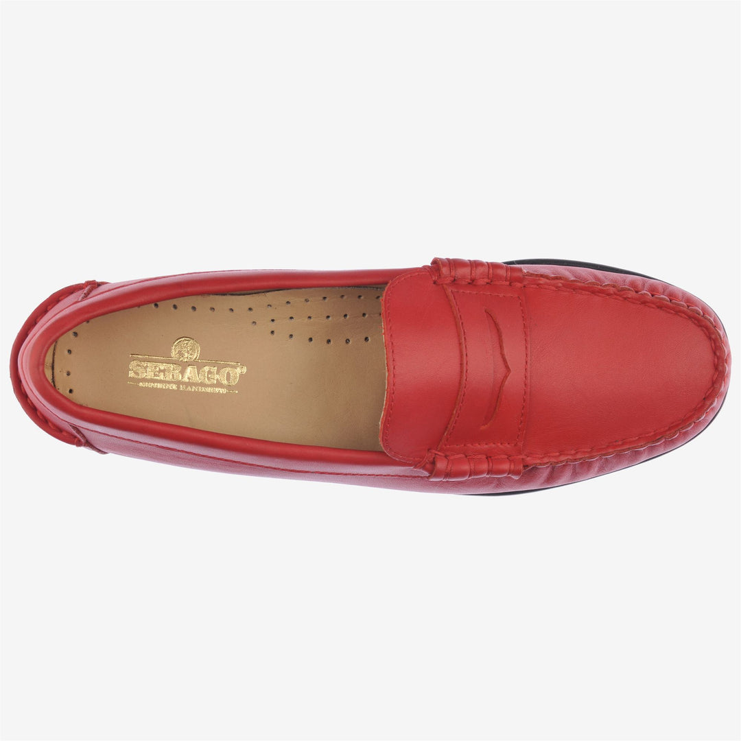 Mocassins décontractés en cuir marron et rouge pour femmes main