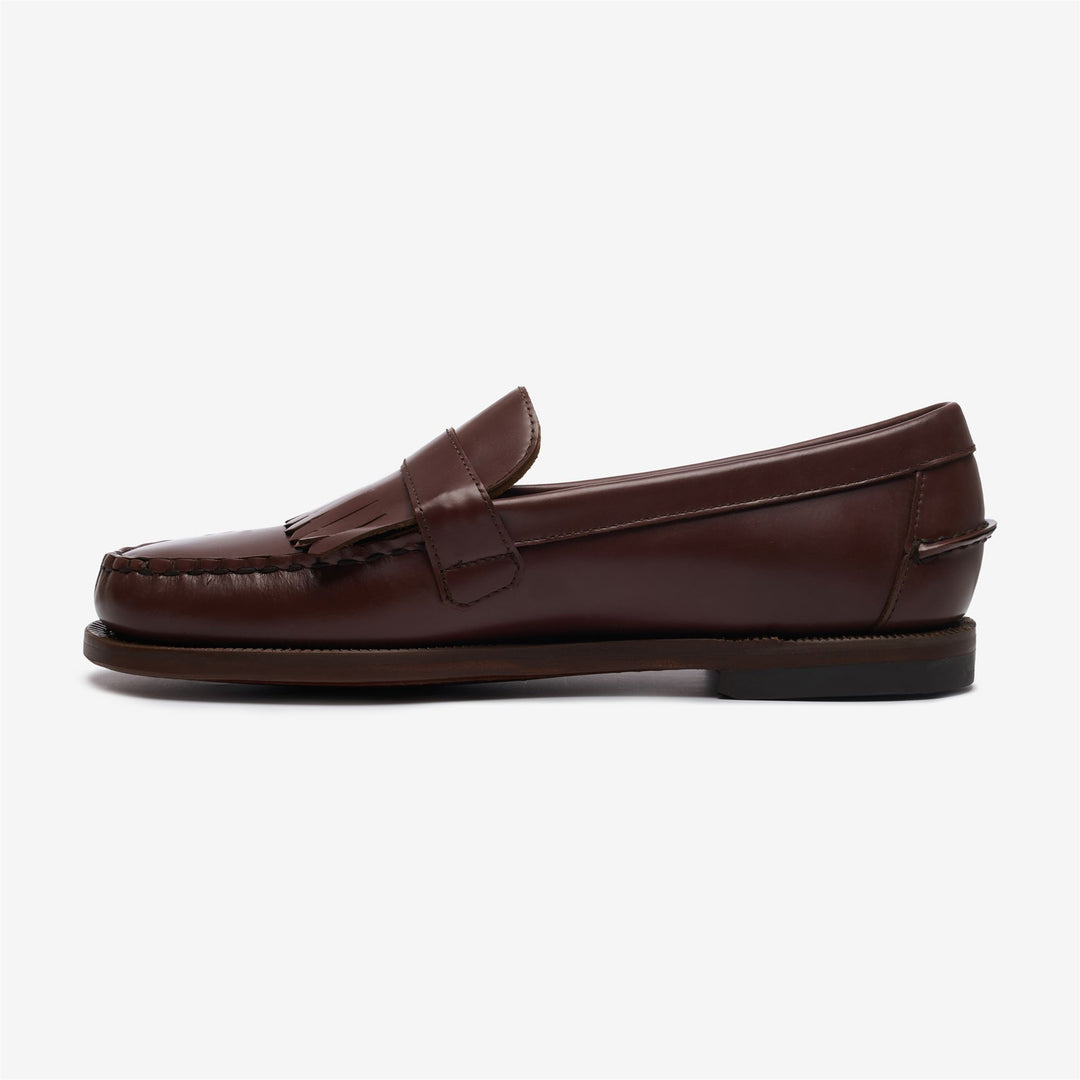 Mocasines de piel marrón para mujer con detalle de flecos main