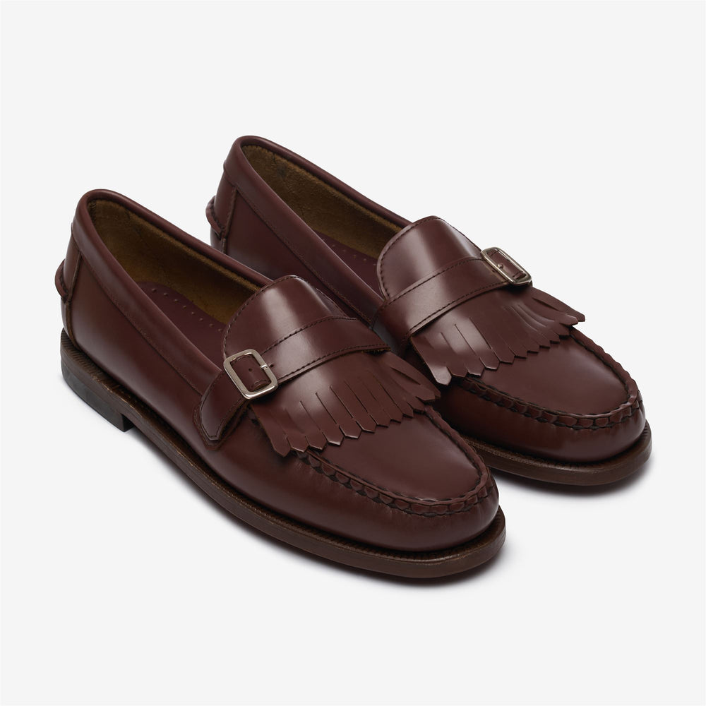 Mocasines de piel marrón para mujer con detalle de flecos 02