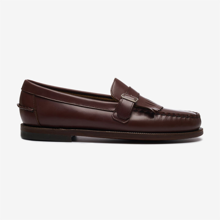 Mocasines de piel marrón para mujer con detalle de flecos 1