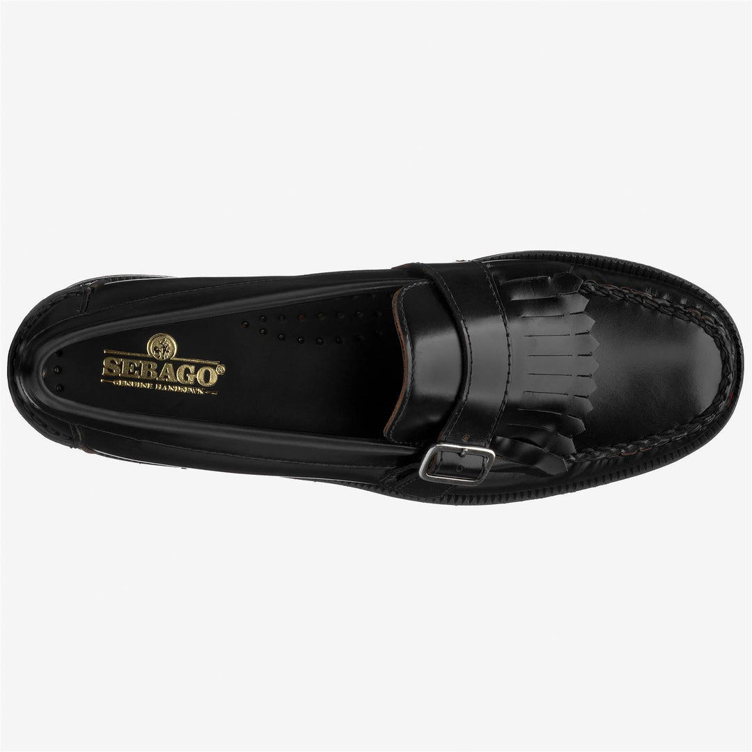 Black Women's Leather Moccasin Loafers with Fringe Detail main