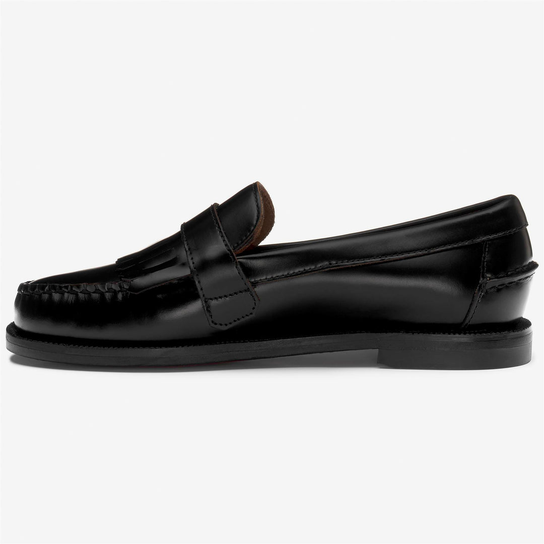Black Women's Leather Moccasin Loafers with Fringe Detail main