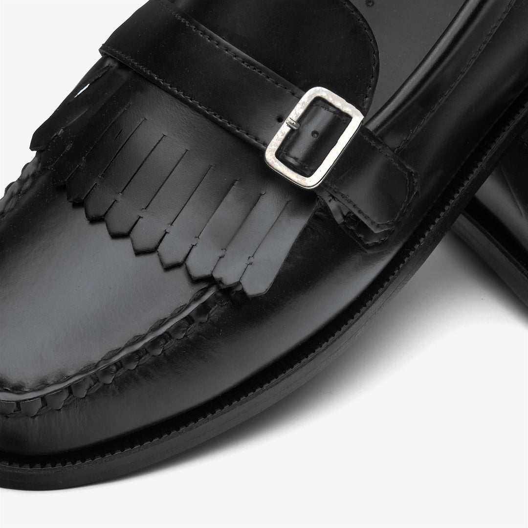 Mocasines negros de piel para mujer con detalle de flecos main