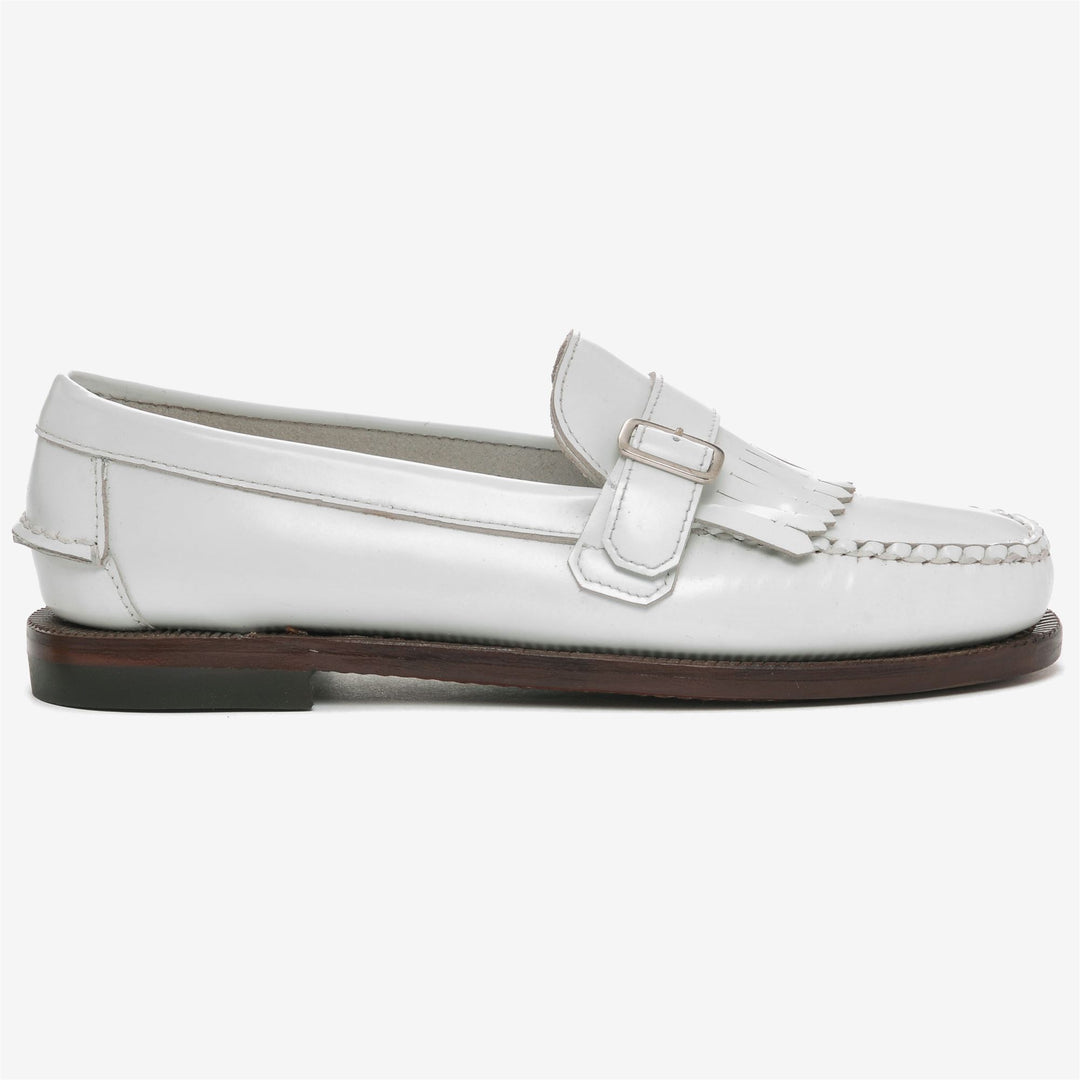 White Women's Business Moccasin Loafers with Leather Detailing 01