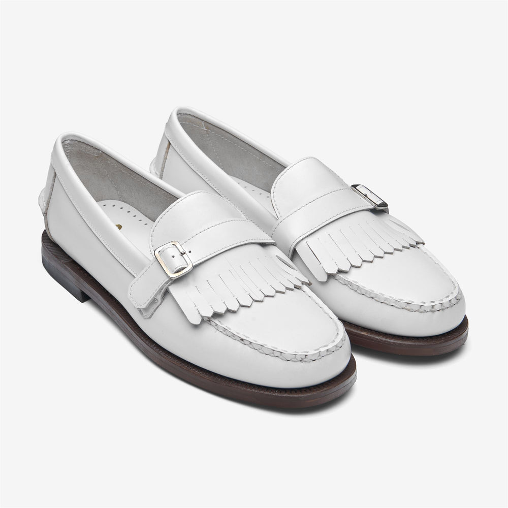 White Women's Business Moccasin Loafers with Leather Detailing 02