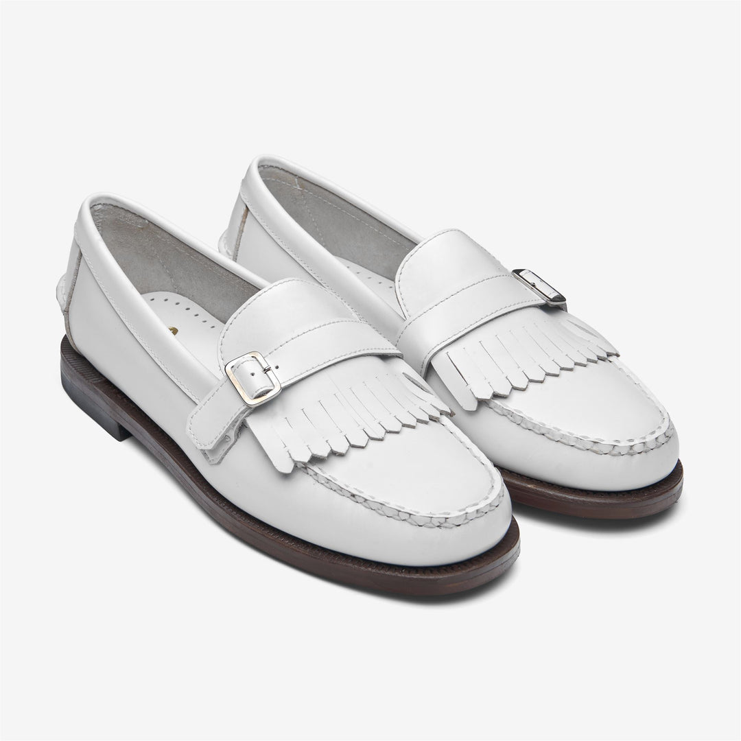 White Women's Business Moccasin Loafers with Leather Detailing main
