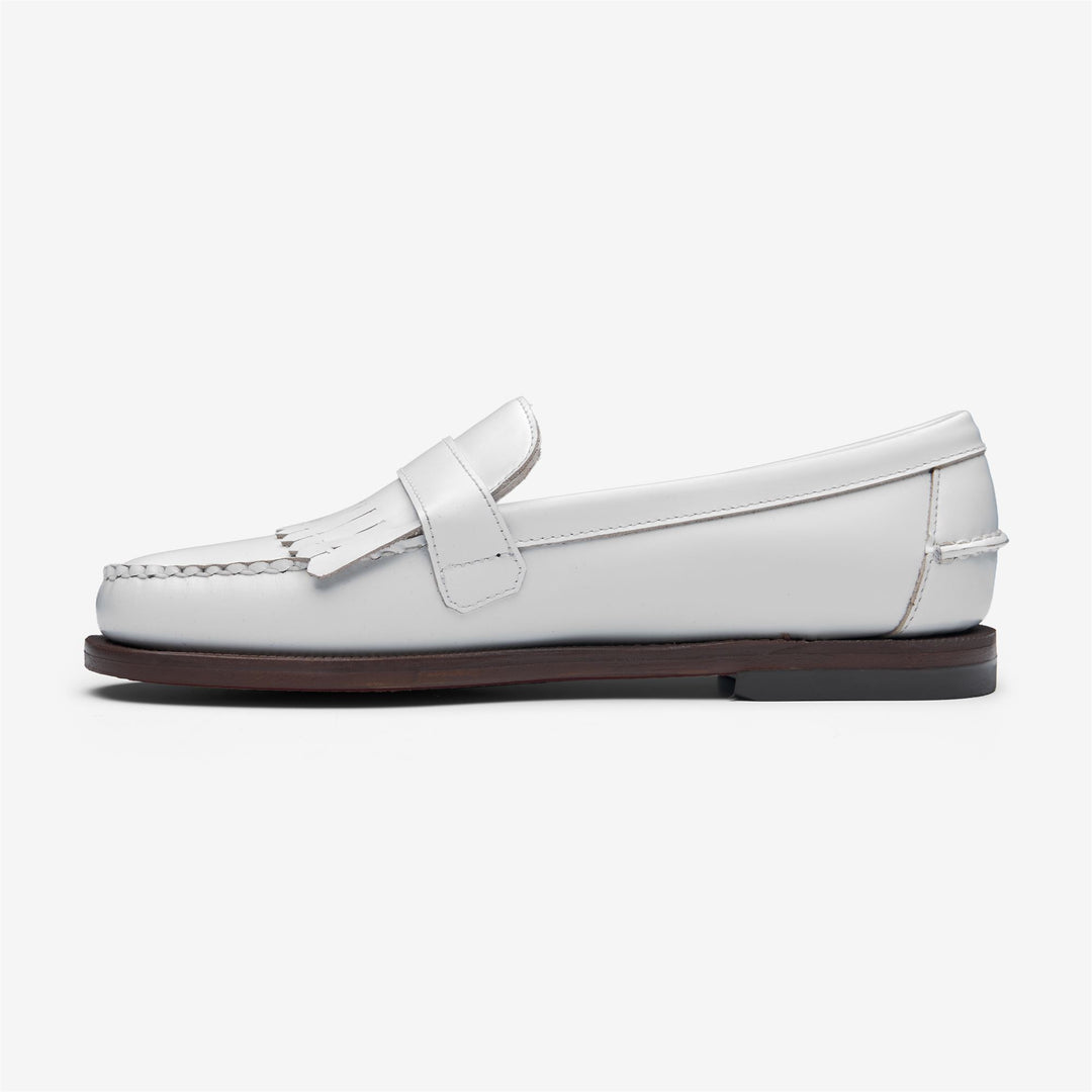 White Women's Business Moccasin Loafers with Leather Detailing main
