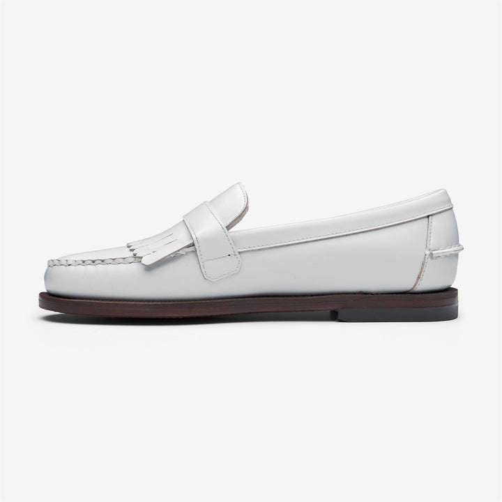 White Women's Business Moccasin Loafers with Leather Detailing 3