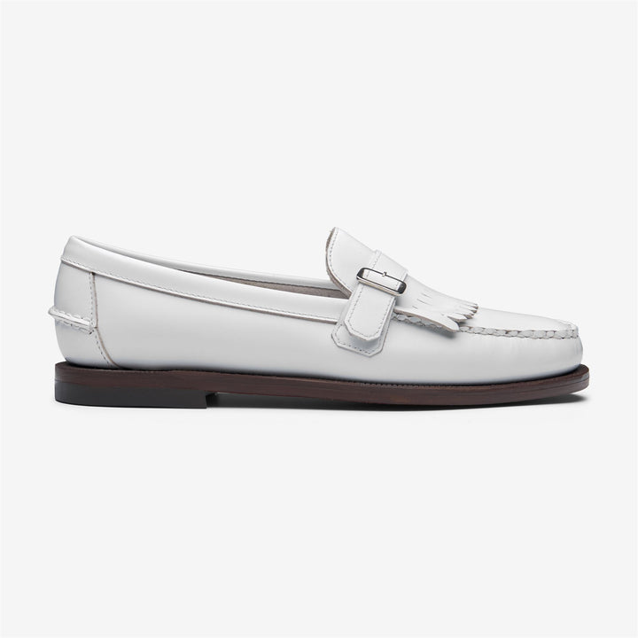 White Women's Business Moccasin Loafers with Leather Detailing 1