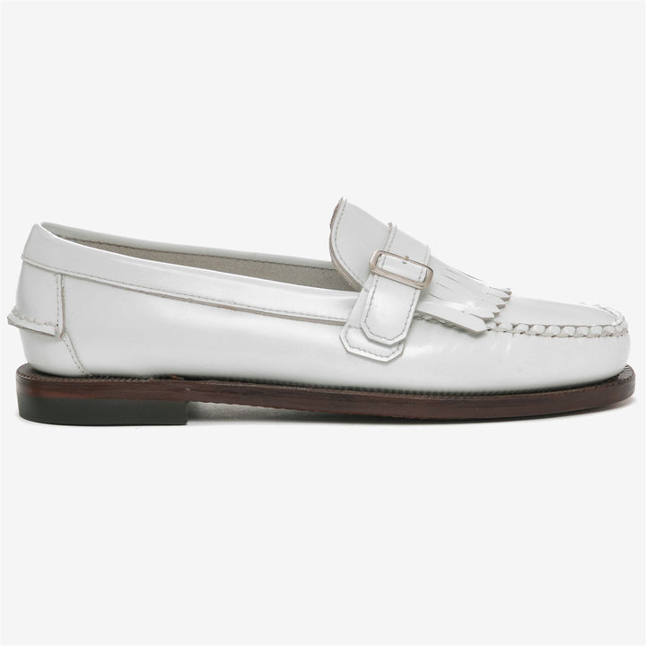White Women's Business Moccasin Loafers with Leather Detailing 1