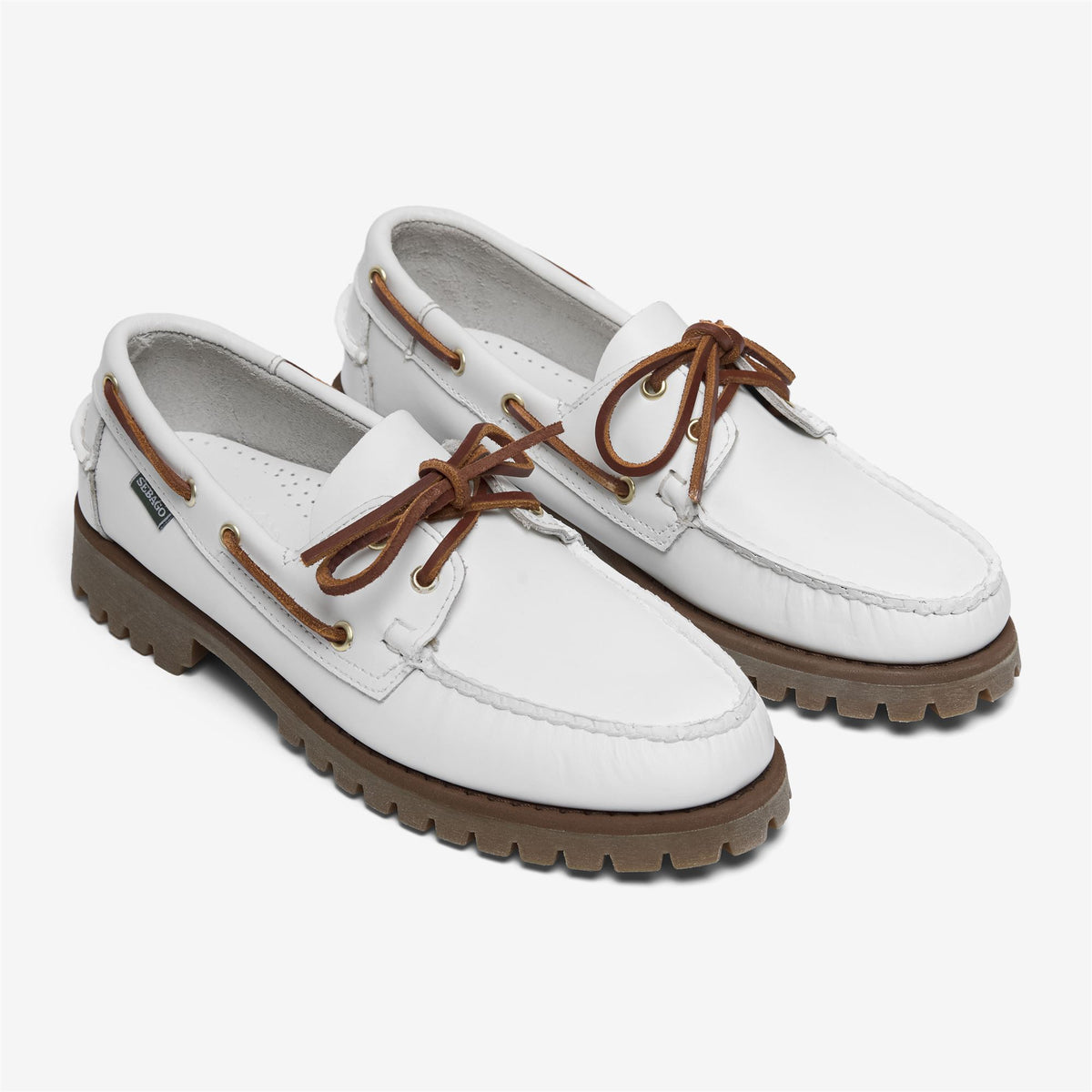 White Men's Leather Boat Shoe