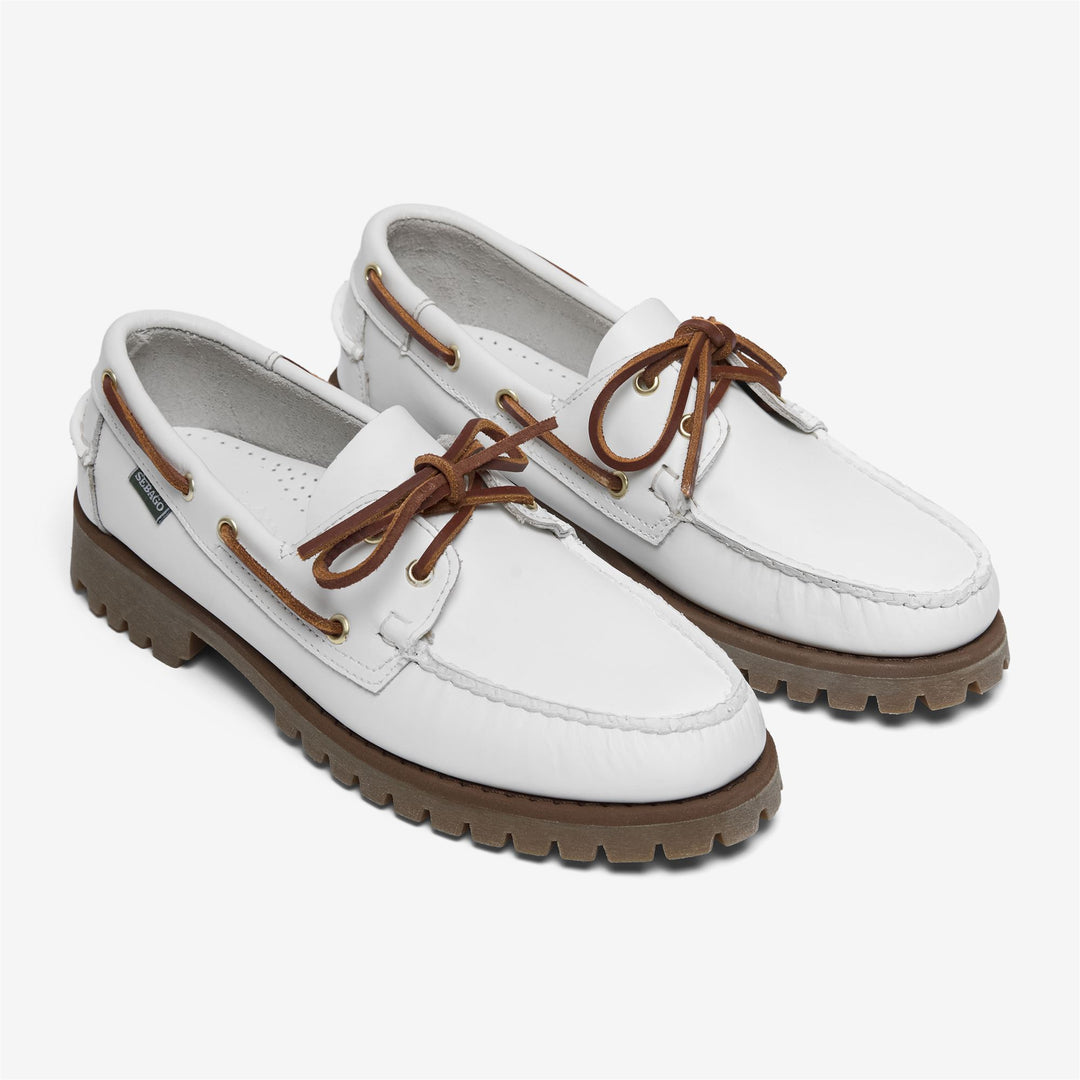 White men's outdoor Moccasin Boat Shoes with Gum Sole main