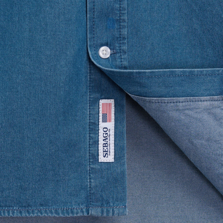 Indigo blue Unisex Casual Denim Shirt with Button-Down Collar 3