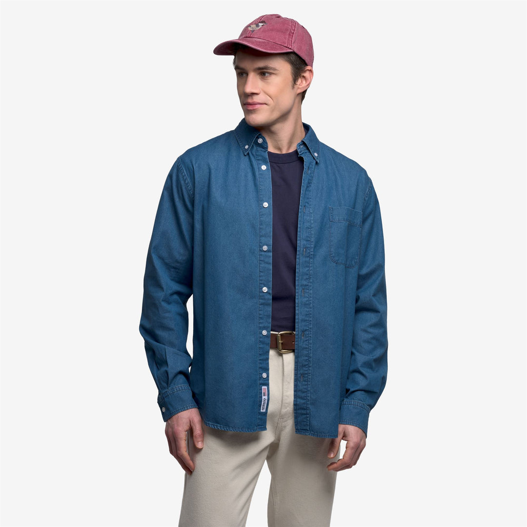 Indigo blue Unisex Casual Denim Shirt with Button-Down Collar main