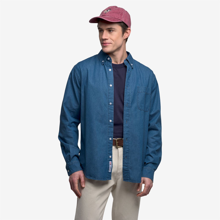 Indigo blue Unisex Casual Denim Shirt with Button-Down Collar 4