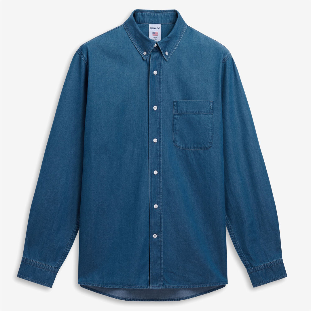 Chemise en jean unisexe bleu indigo décontractée à col boutonné 01