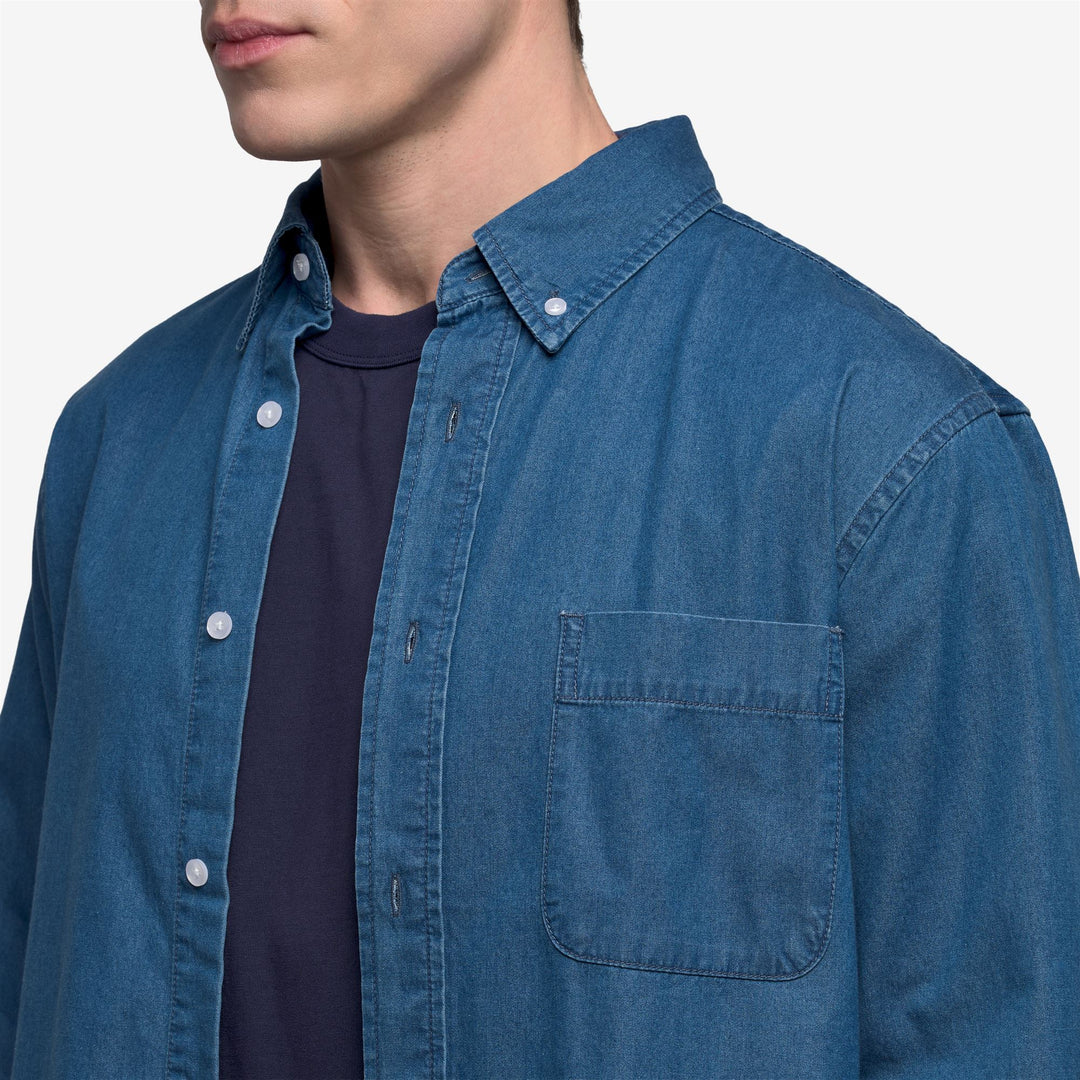 Indigo blue Unisex Casual Denim Shirt with Button-Down Collar main