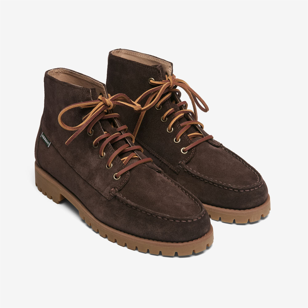 Botines de hombre de ante color marrón oscuro para exteriores. 02