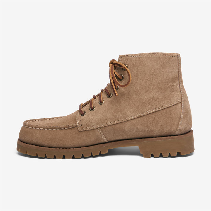 Botines de exterior para hombre de color beige con parte superior de cuero. 3