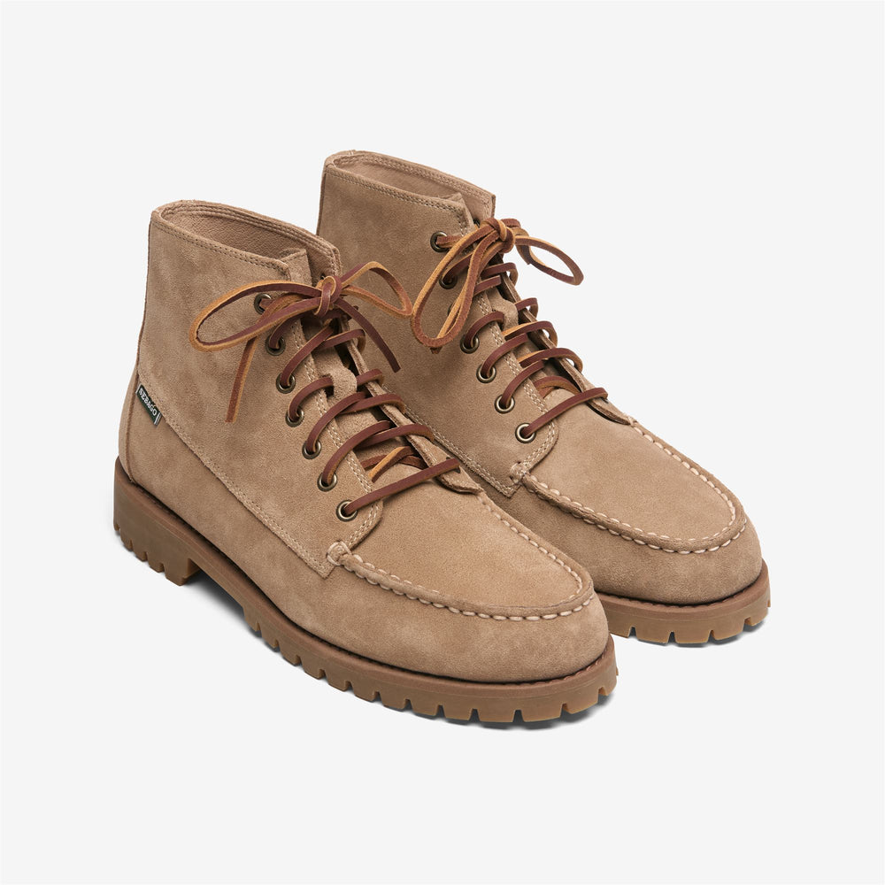 Botines de exterior para hombre de color beige con parte superior de cuero. 02