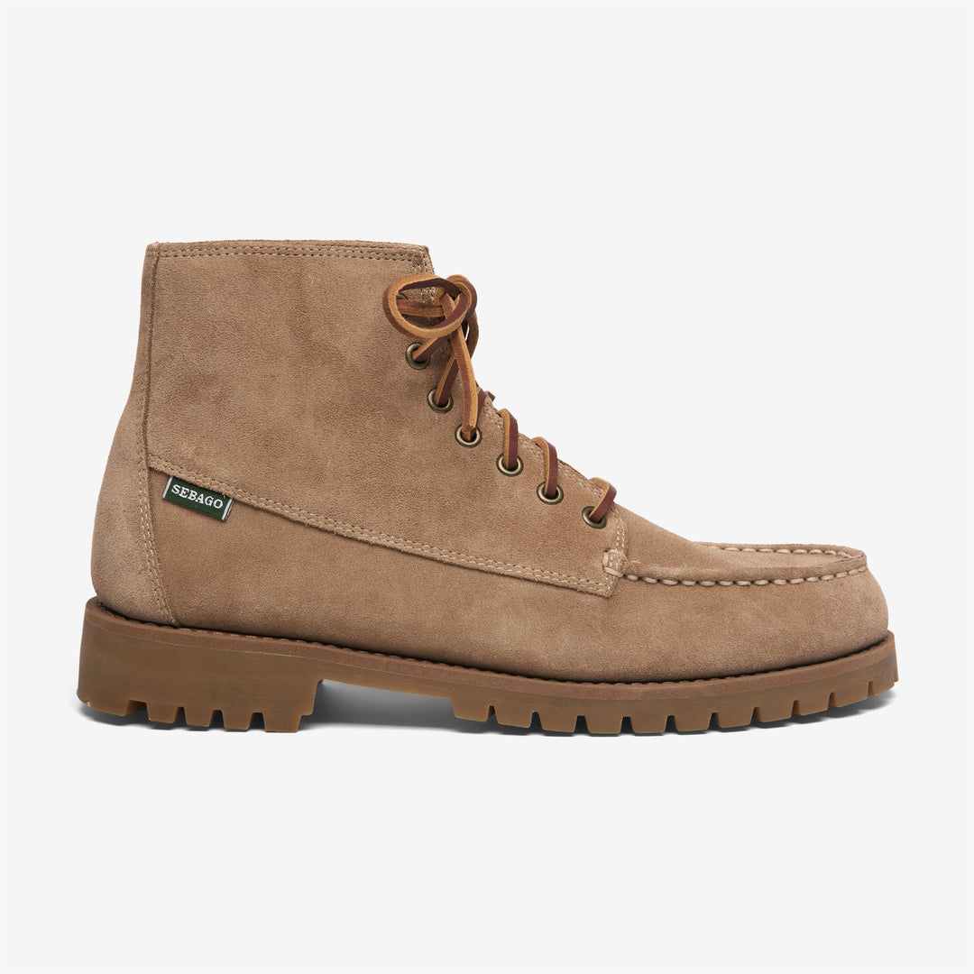 Botines de exterior para hombre de color beige con parte superior de cuero. 01