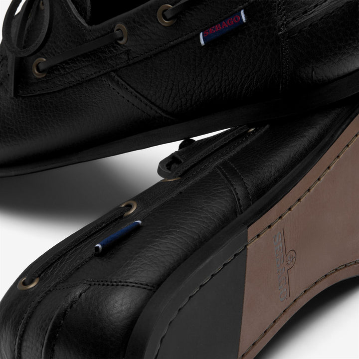 Black Men's Leather Moccasin Docksides for Yachting 5