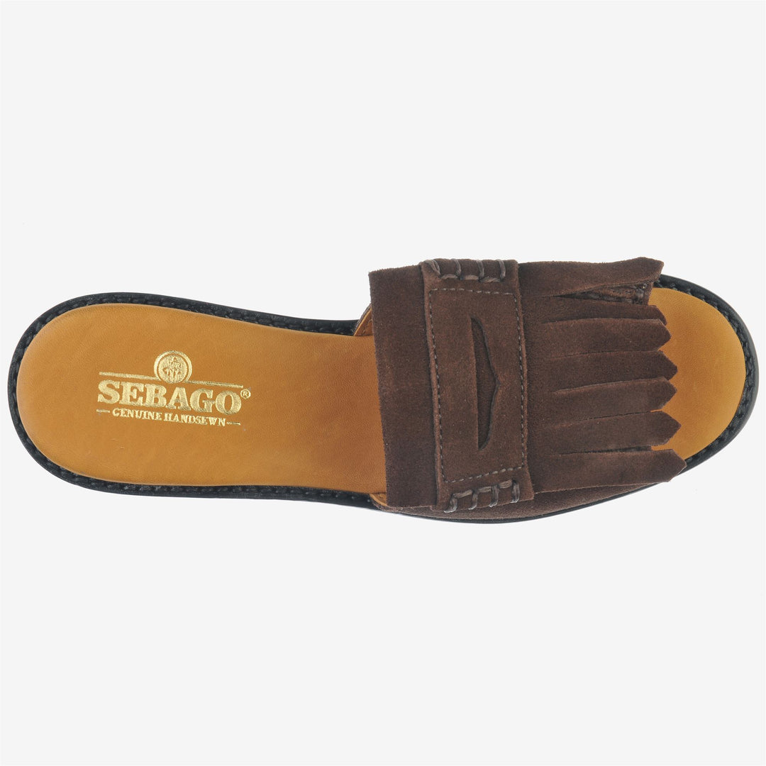 Brown Women's Slip On Sandals with Fringe Detail main