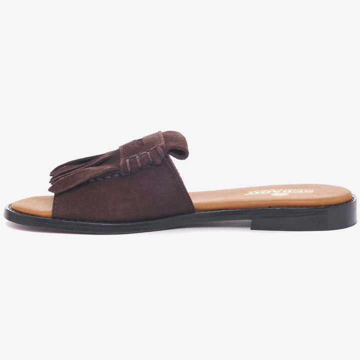 Brown Women's Slip On Sandals with Fringe Detail 3