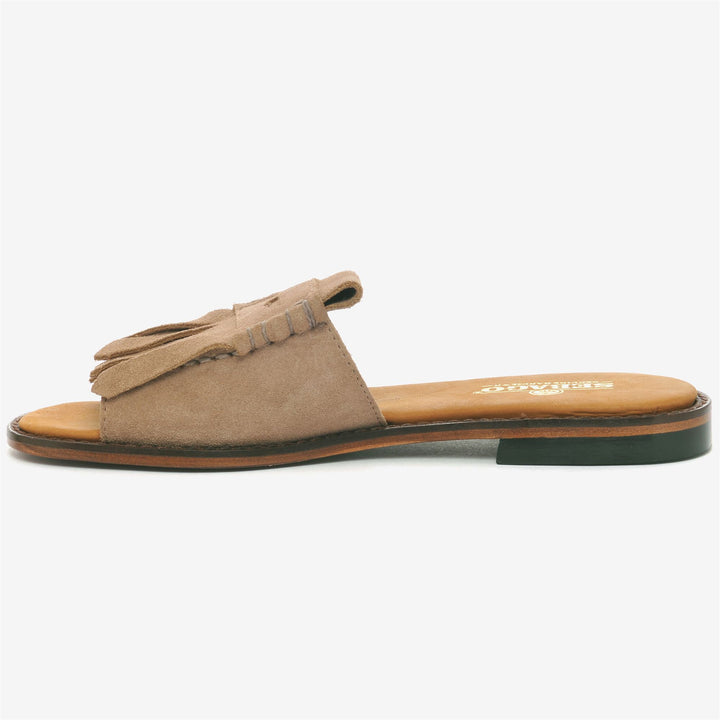 Beige Women's Slide On Sandals with Maxi Fringe Detail 3