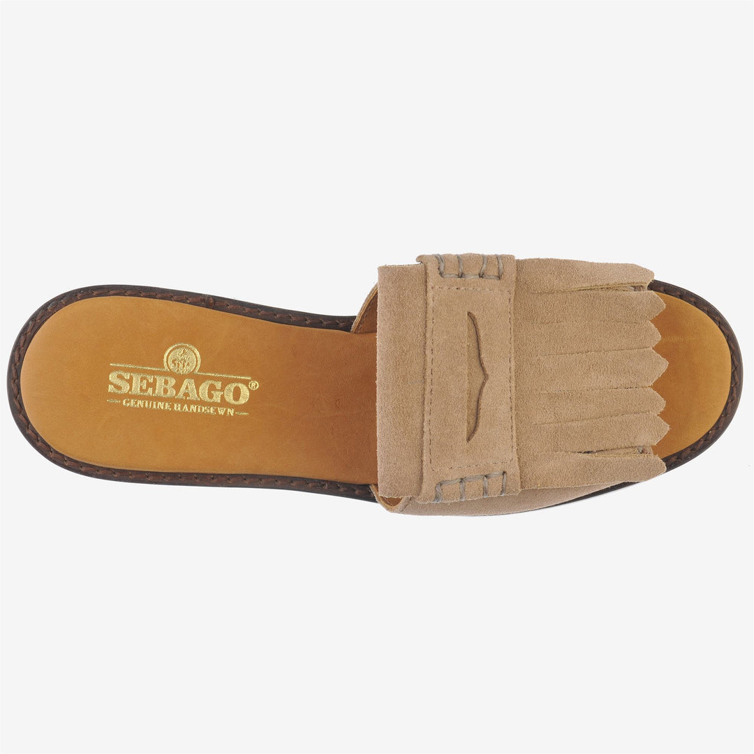 Beige Women's Slide On Sandals with Maxi Fringe Detail main