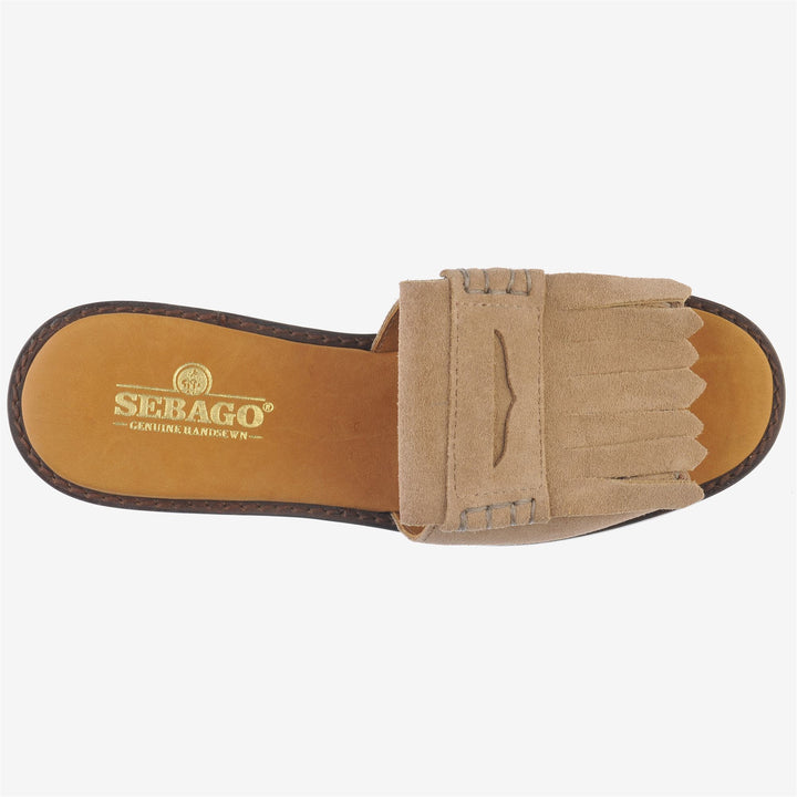 Beige Women's Slide On Sandals with Maxi Fringe Detail 4