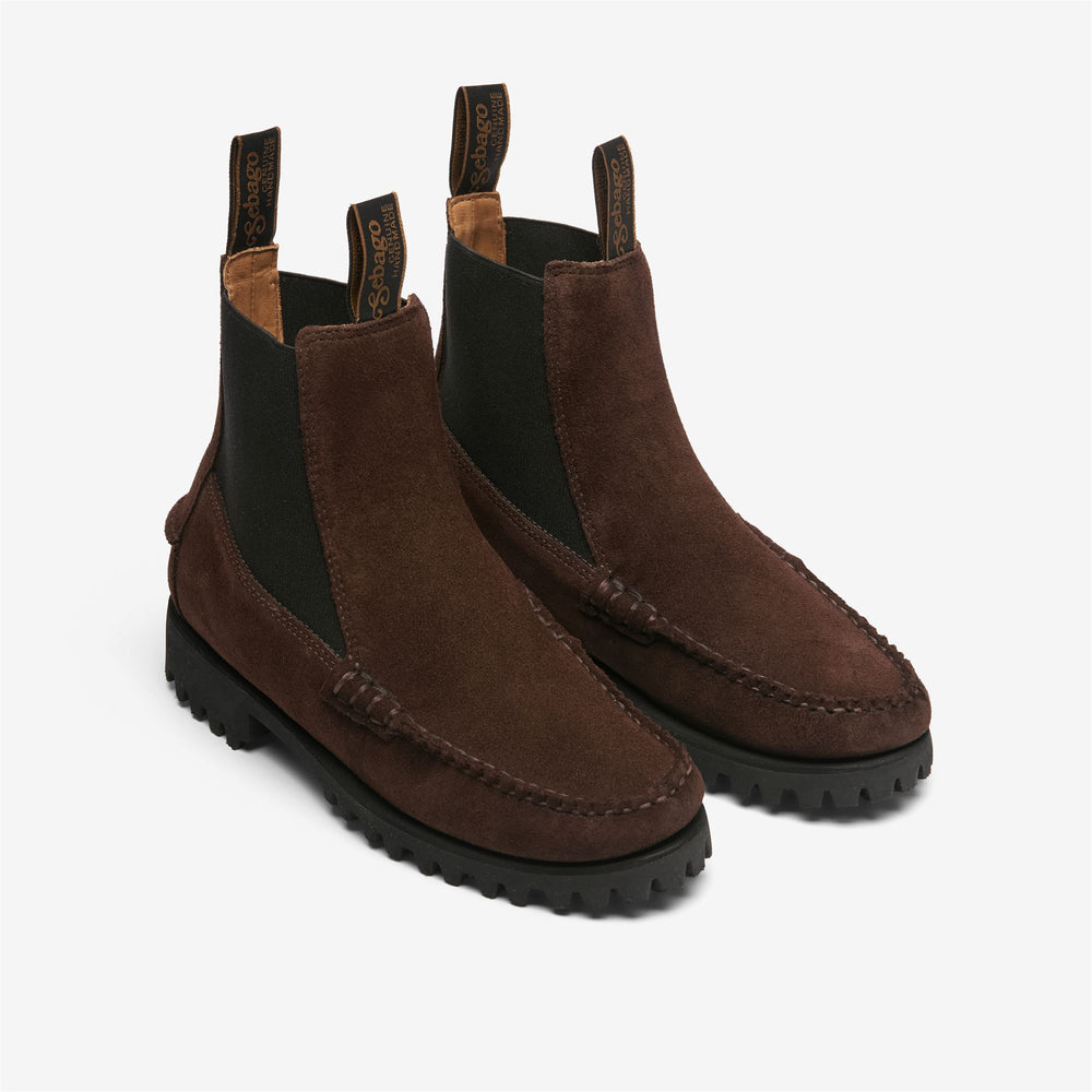 Dark Brown Women's Suede Chelsea Boots with Lug Sole 02